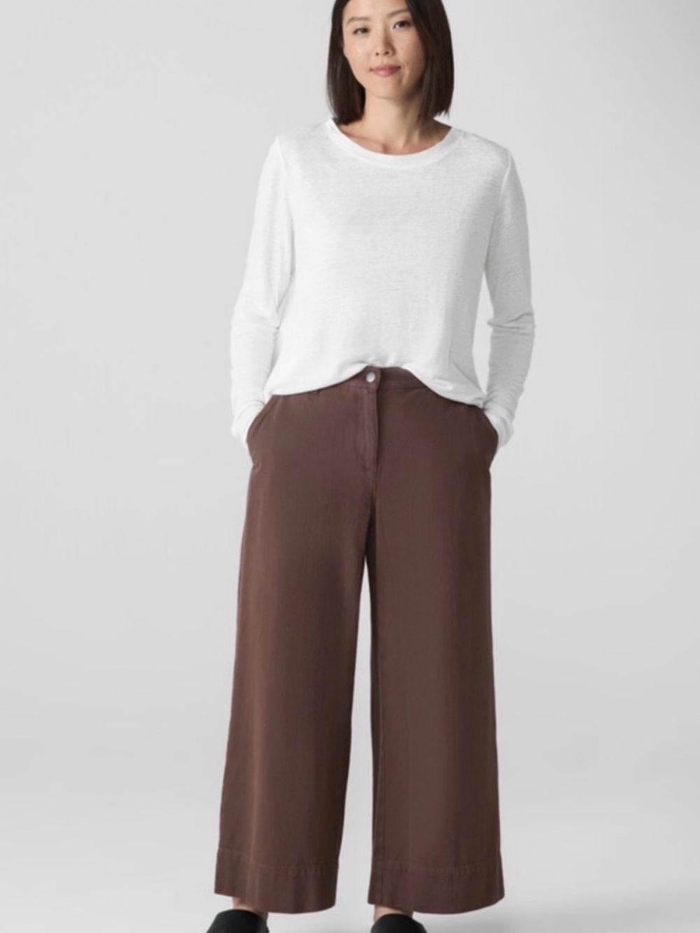 Eileen Fisher Brown Wide-Leg Cropped Pants